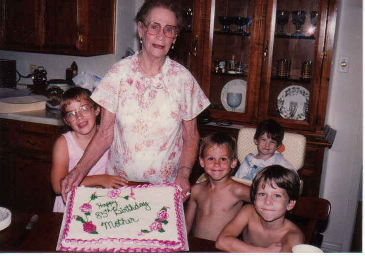 Annie b's 85th bday with christin, daniel, evan and tommy 1991